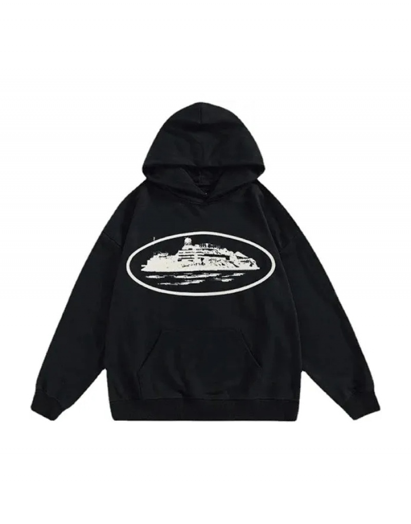 Felpa con Cappuccio Uomo Corteiz Alcatraz Front Logo Bianche Italia | N6P-8472