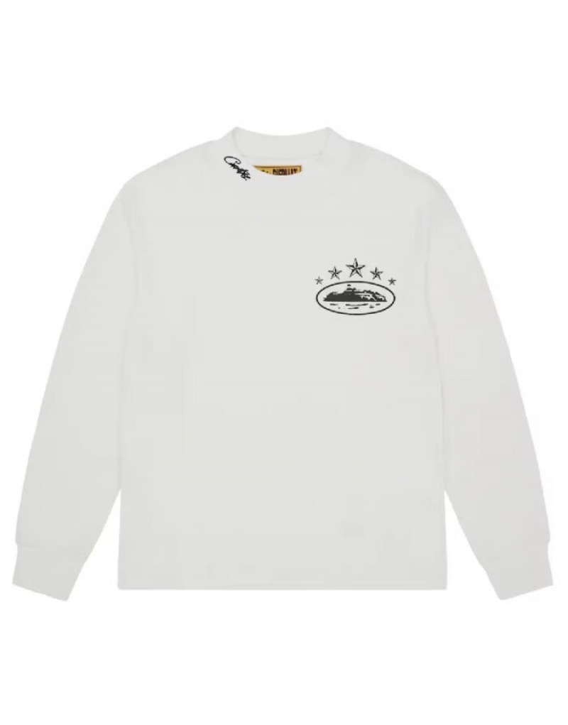 Felpe Donna Corteiz 5 Starz Alcatraz Waffle Longsleeve Bianche Italia | X8D-3488